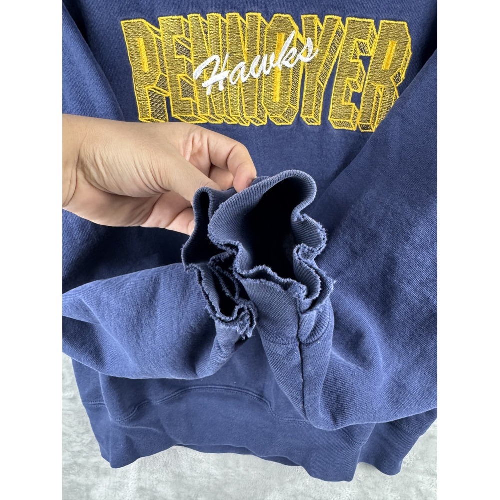 Vintage Pennoyer Hawks Sweatshirt Embroidered School Illinois Blue Mens XL 90s - Picture 6 of 9